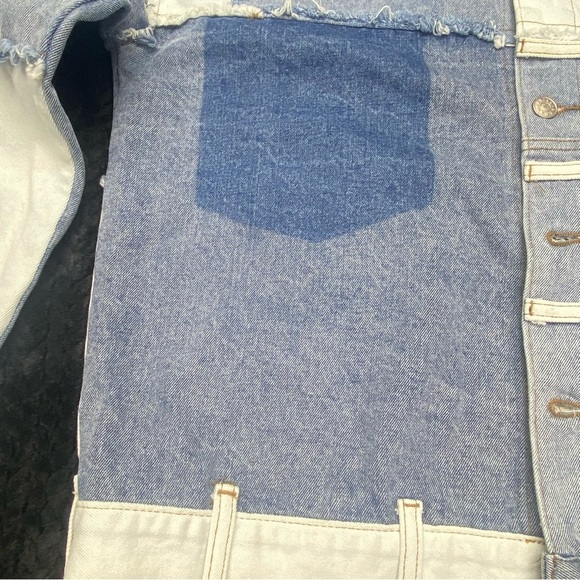 AKIRA Women’s Blue and White Patchwork Denim Jacket LG Light Distressing RUGGED - Picture 6 of 12